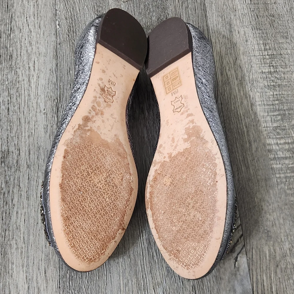 Tory Burch Mettalic Eddie Ballet Flats‎ With Crystal Bow